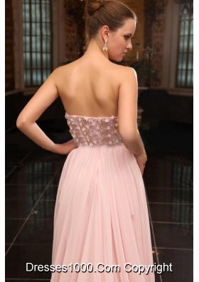 Strapless Appliques Ruching Brush Train Prom Formal Dress in Baby Pink