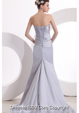 Ruching and Beading Strapless Prom Dresses with Watteau Train