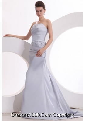 Ruching and Beading Strapless Prom Dresses with Watteau Train