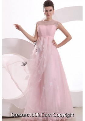 Lovely Baby Pink A-line Scoop Prom Holiday Dress with Appliques