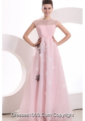 Lovely Baby Pink A-line Scoop Prom Holiday Dress with Appliques