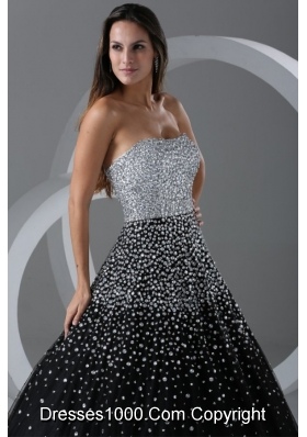 Black and Silver Puffy Organza Prom Cocktail Dress with Paillettes