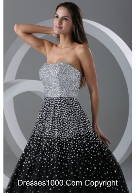 Black and Silver Puffy Organza Prom Cocktail Dress with Paillettes