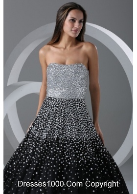 Black and Silver Puffy Organza Prom Cocktail Dress with Paillettes