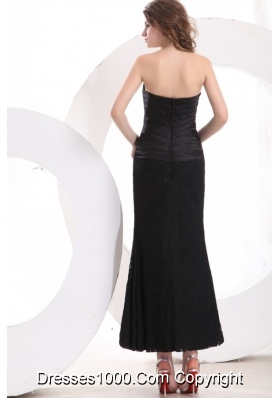 Black Ankle-length Column Lace and Taffeta Prom Dress for Girls