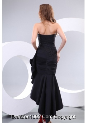 Ruching and Pick Ups High Slit Black Taffeta Prom Gown Dresses