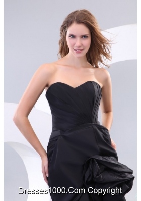 Ruching and Pick Ups High Slit Black Taffeta Prom Gown Dresses