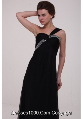 Black One Shoulder Empire Beading Chiffon Prom Holiday Dresses