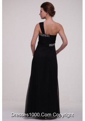 Black One Shoulder Empire Beading Chiffon Prom Holiday Dresses