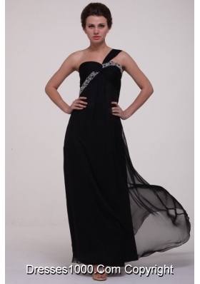 Black One Shoulder Empire Beading Chiffon Prom Holiday Dresses