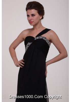 Black One Shoulder Empire Beading Chiffon Prom Holiday Dresses