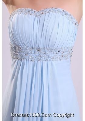 Light Blue Empire Diamonds Decorated Chiffon Prom Gown Dress