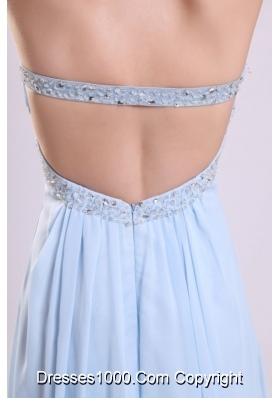 Light Blue Empire Diamonds Decorated Chiffon Prom Gown Dress