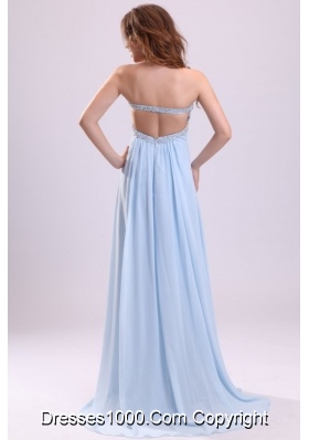 Light Blue Empire Diamonds Decorated Chiffon Prom Gown Dress