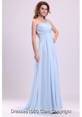 Light Blue Empire Diamonds Decorated Chiffon Prom Gown Dress