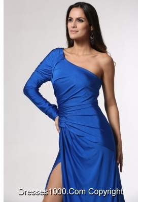 Single Long Sleeve High Slit Prom Gown Dress with Sweep Train