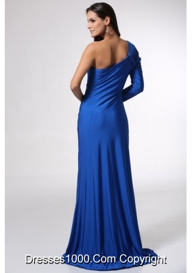 Single Long Sleeve High Slit Prom Gown Dress with Sweep Train