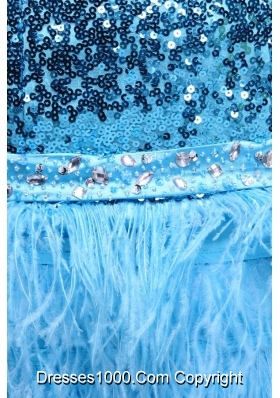 Column Knee-length Feathers and Sequins Blue Prom Party Dress