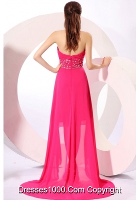 High Low A-line Beaded Decorated Chiffon Prom Dama Dresses