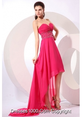 High Low A-line Beaded Decorated Chiffon Prom Dama Dresses