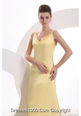 V-neck A-line Yellow Cool Back Prom Dresses with Tail for Girls