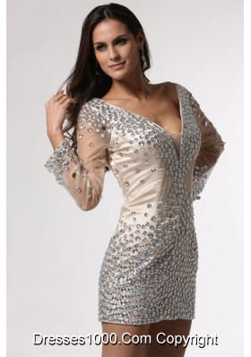 Deep V-neck Long Sheer Sleeves Mini-length Prom Party Dresses