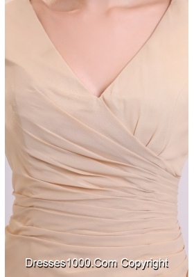 Half Sleeves V-neck A-line Champagne Chiffon Prom Formal Dress