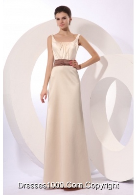 Square Neckline Column Champagne Prom Bridesmaid Dresses