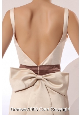 Square Neckline Column Champagne Prom Bridesmaid Dresses