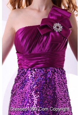 Purple One Shoulder Ankle-length Prom Gown Dress with Sequins