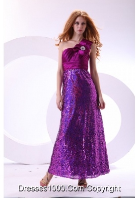 Purple One Shoulder Ankle-length Prom Gown Dress with Sequins