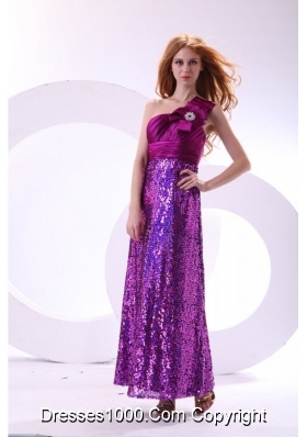 Purple One Shoulder Ankle-length Prom Gown Dress with Sequins