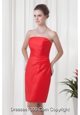 Vintage Column Strapless Knee-length Taffeta Prom Gowns in Red