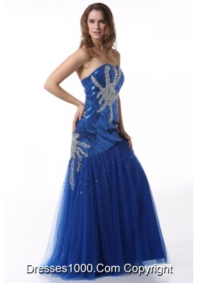 Sassy Paillettes Decorated Column Sweetheart Prom Gown in Blue