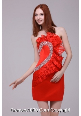 Beading and Lace Flowers Decorated Red Prom Dresses for Ladies