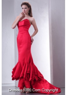 Coral Red Mermaid Sweetheart High-low Ruffles Dresses for Prom Court