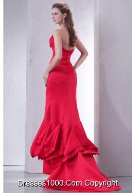 Coral Red Mermaid Sweetheart High-low Ruffles Dresses for Prom Court