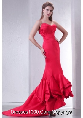 Coral Red Mermaid Sweetheart High-low Ruffles Dresses for Prom Court