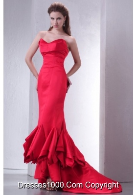 Coral Red Mermaid Sweetheart High-low Ruffles Dresses for Prom Court