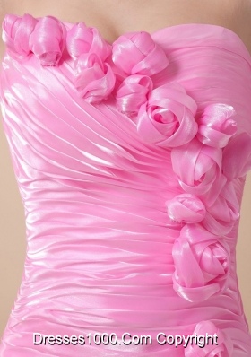 Chic Handle Flowers and Ruche Rose Pink Prom Dress for Women