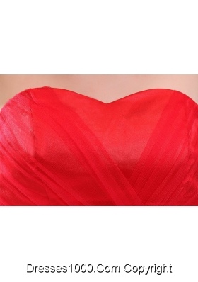 Cute Empire Sweetheart Red Ruching Full-length Tulle Prom Gown Dress