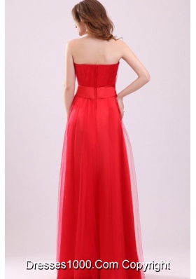 Cute Empire Sweetheart Red Ruching Full-length Tulle Prom Gown Dress