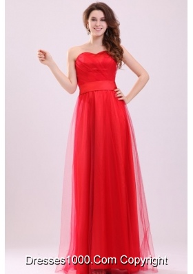 Cute Empire Sweetheart Red Ruching Full-length Tulle Prom Gown Dress