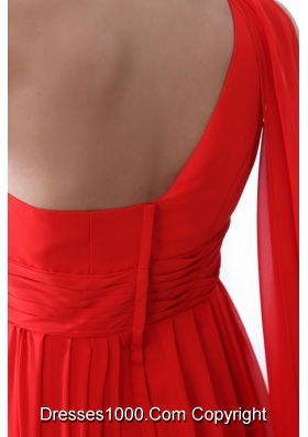 Flowers and Ruffles One Shoulder Ankle-length Red Prom Dresses