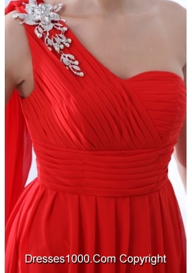 Flowers and Ruffles One Shoulder Ankle-length Red Prom Dresses