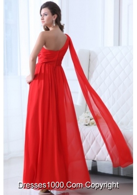 Flowers and Ruffles One Shoulder Ankle-length Red Prom Dresses