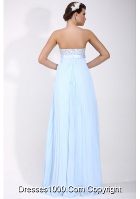 Baby Blue Empire Pleating and Beading Chiffon Prom Formal Dress