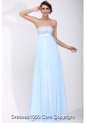 Baby Blue Empire Pleating and Beading Chiffon Prom Formal Dress