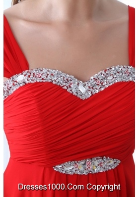 Wide Straps Empire Red Chiffon Prom Pageant Dresses with Trail