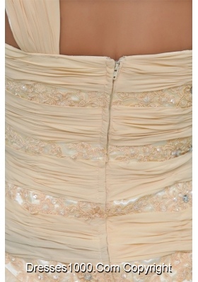 Champagne One Shoulder Ruching and Ruffled Layers Prom Dress